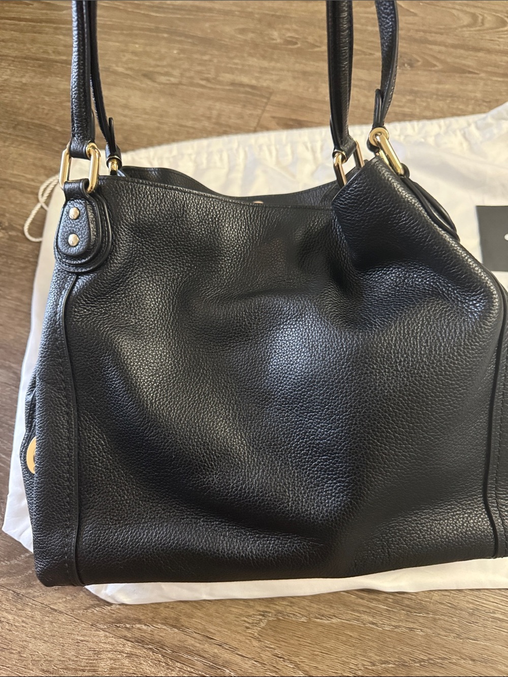 Coach Edie Black Pebbled Leather Shoulder Tote with Gold Hardware MSRP $374 - Picture 6 of 10